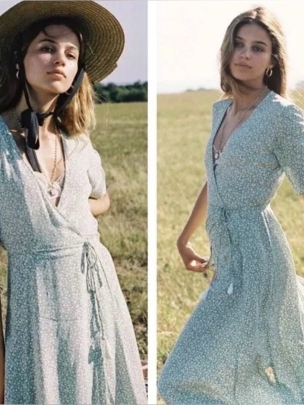 FAITHFULL THE BRAND CHIARA WRAP MIDI DRESS FLORAL GREEN BOHO ANTHROPOLOGIE